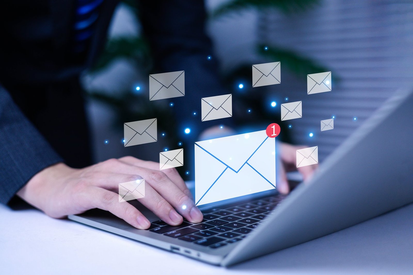 Email on virtual screen, new email notification concept for business email communication, internet technology, electronic message notification inbox